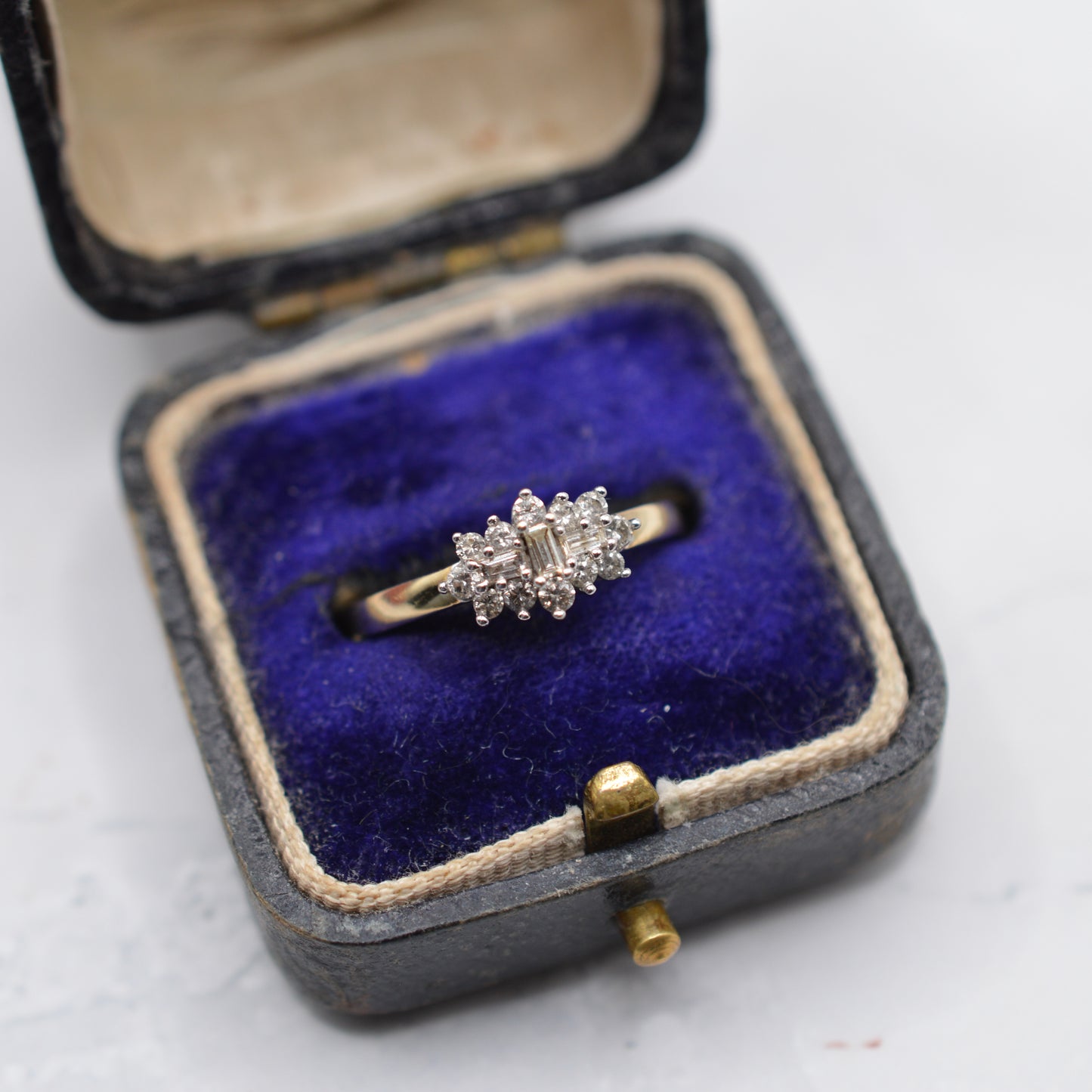 9ct Gold 0.25ct Diamond Cluster Ring, Baguette & Brilliant-Cut