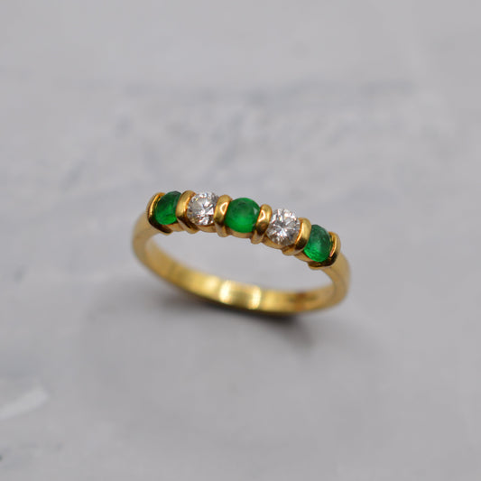 1990s 18ct Gold Emerald & Diamond Five-Stone Ring