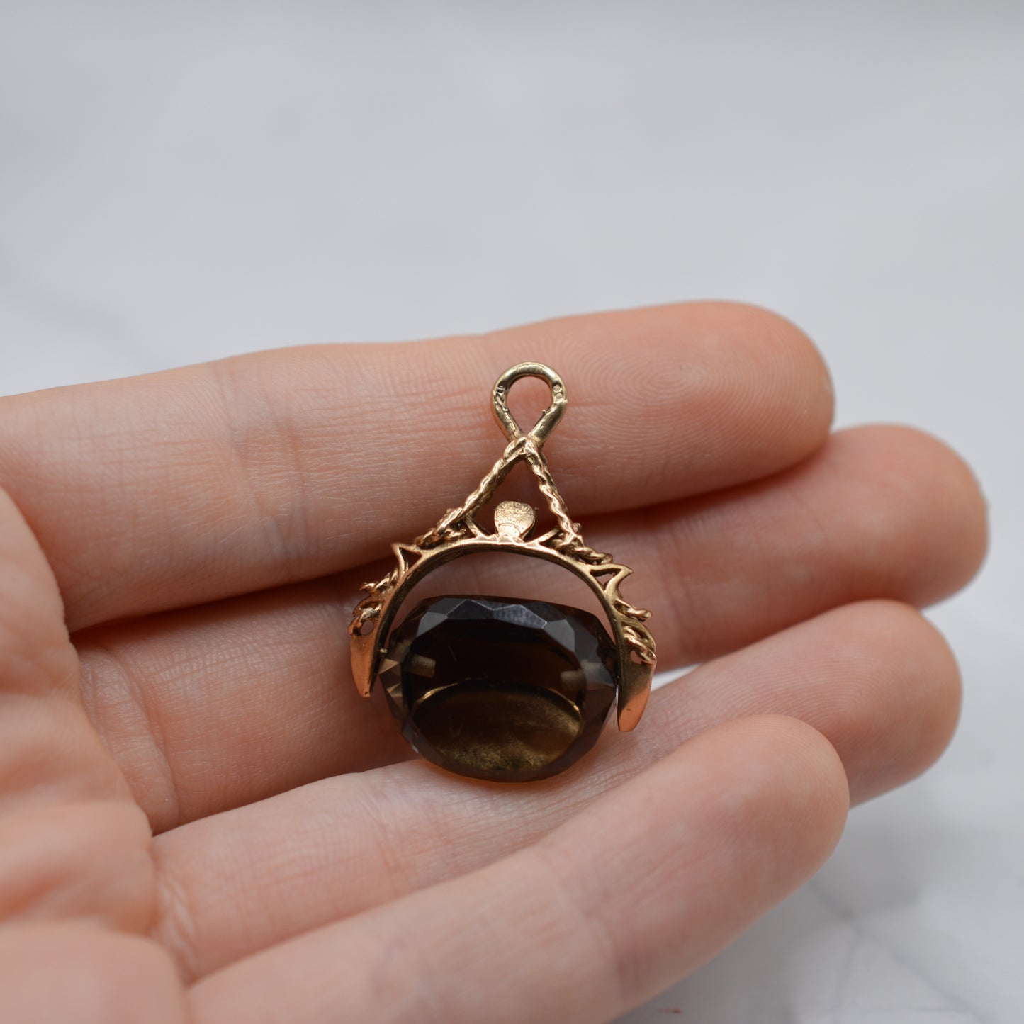 Antique 1901 9ct Gold Smoky Quartz Swivel Fob Pendant