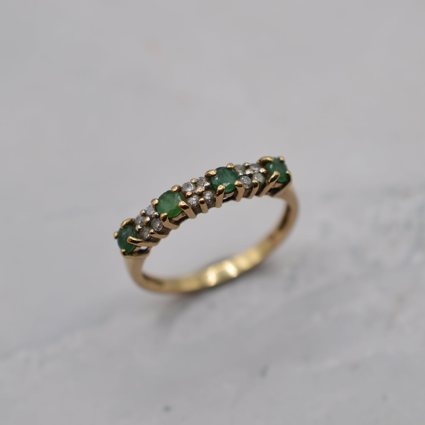 Y2K 9ct Gold Emerald & Diamond Half-Eternity Ring