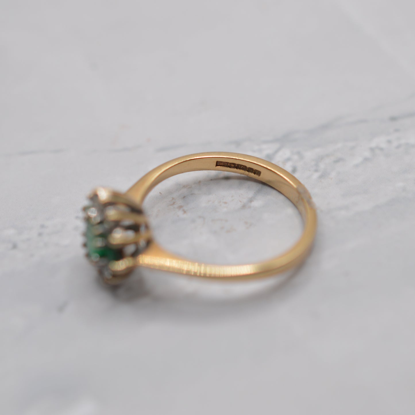 1990s 9ct Gold Emerald & Diamond Cluster Ring