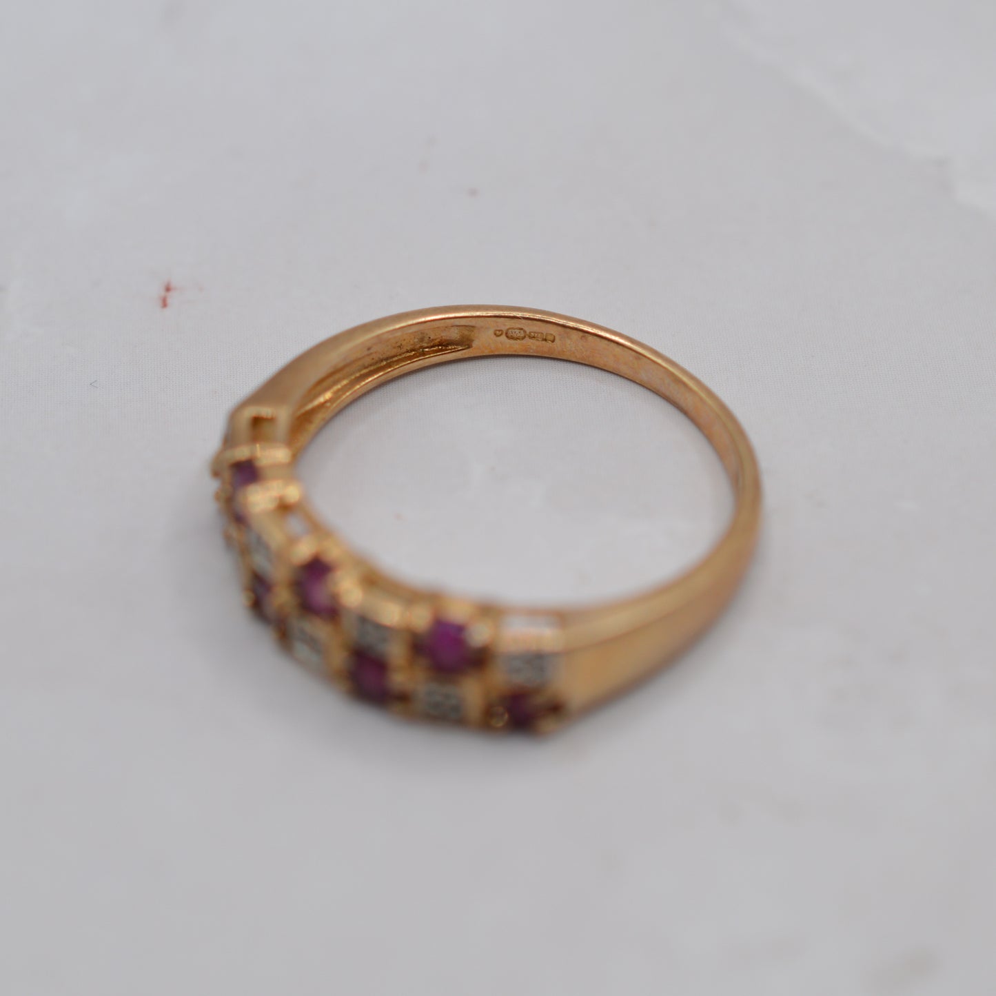 9ct Gold Ruby & Diamond Checkerboard Ring