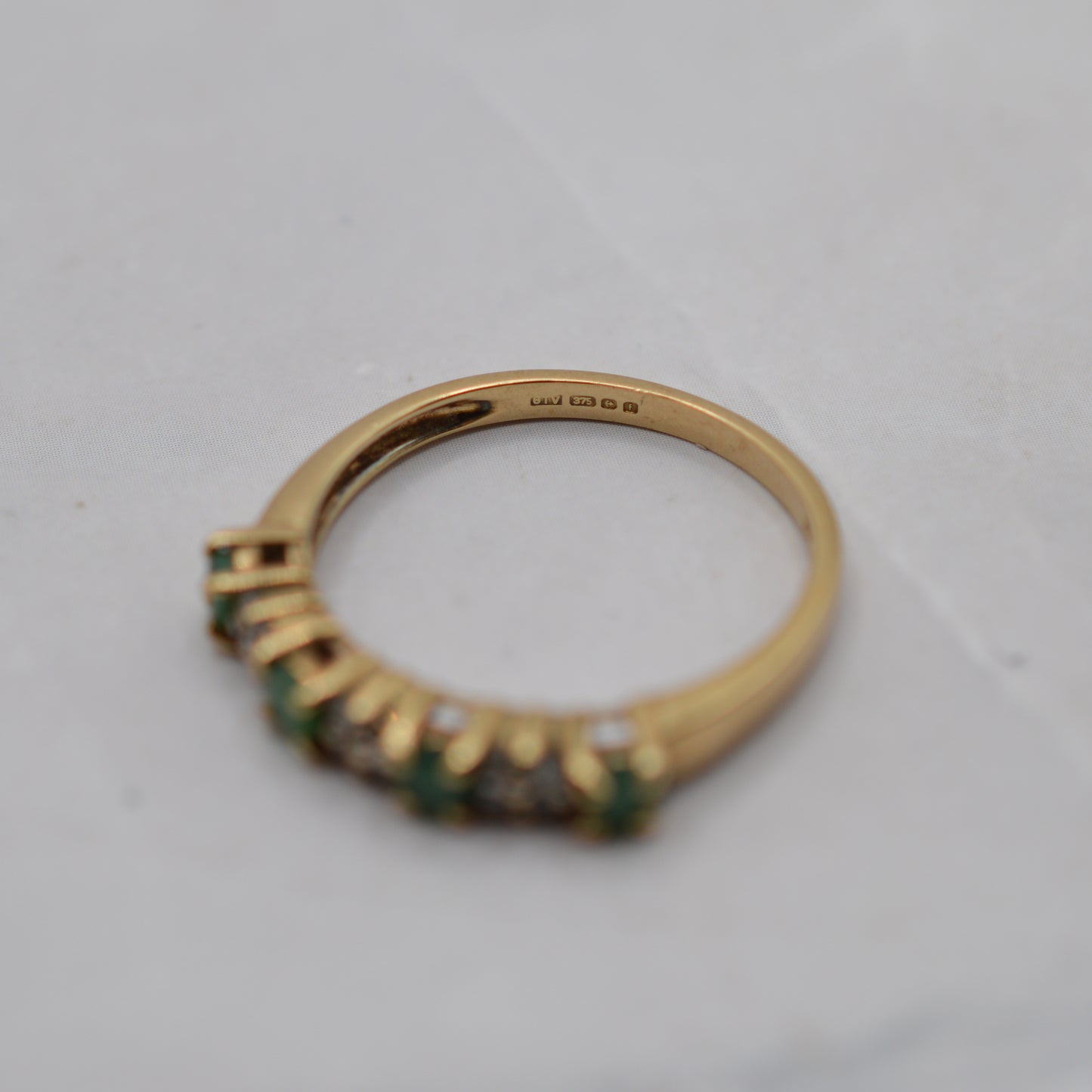 Y2K 9ct Gold Emerald & Diamond Half-Eternity Ring