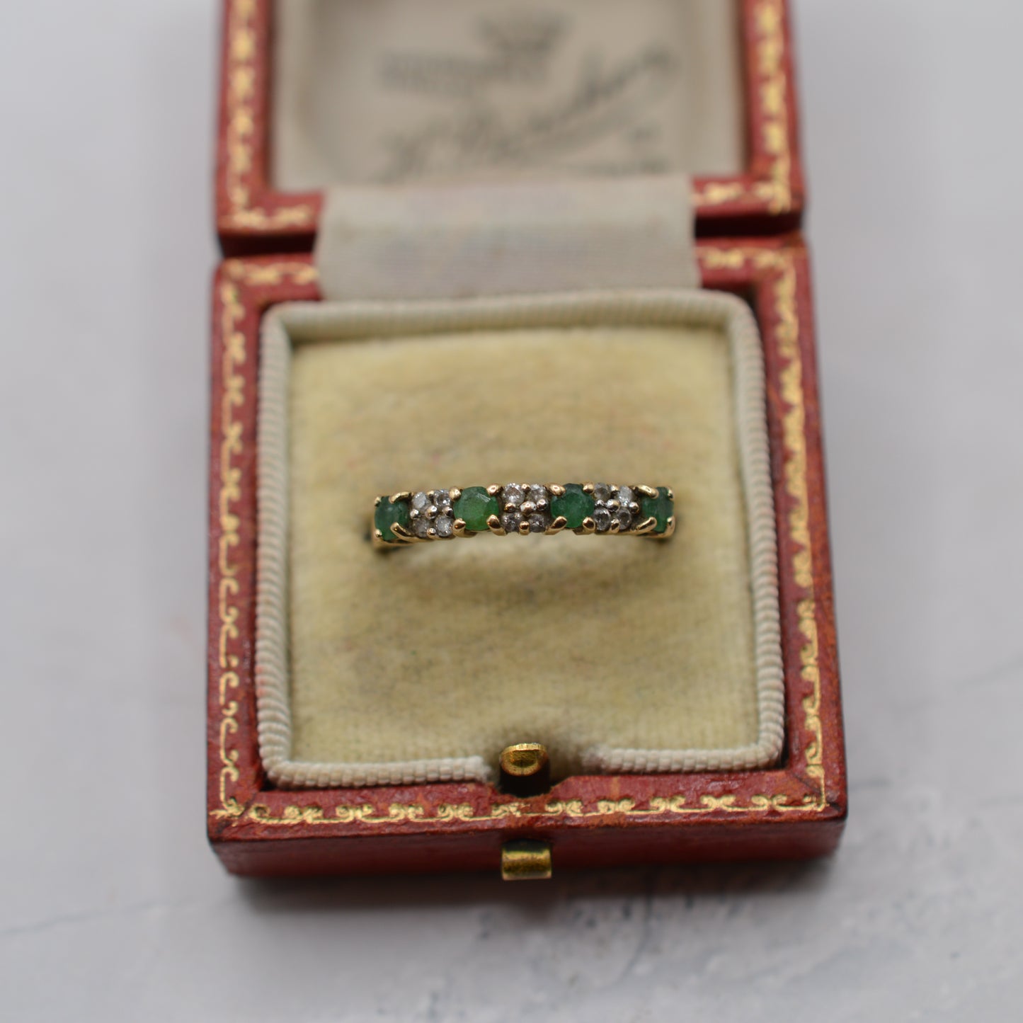 Y2K 9ct Gold Emerald & Diamond Half-Eternity Ring