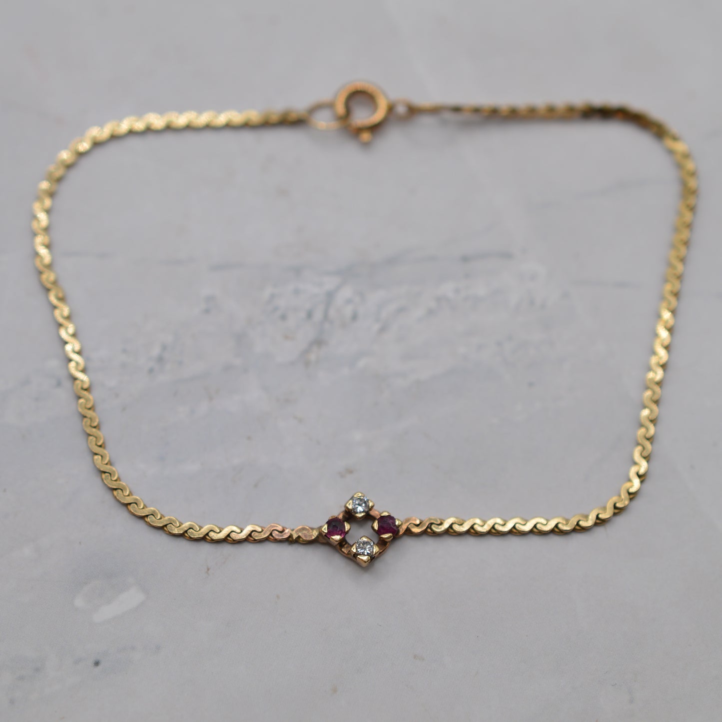 Vintage 9ct Gold Ruby & Diamond Bracelet (7 1/4”)