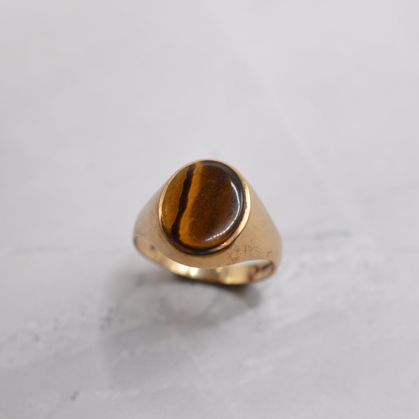 Chunky 1970s Vintage 9ct Gold Tiger's Eye Signet Ring