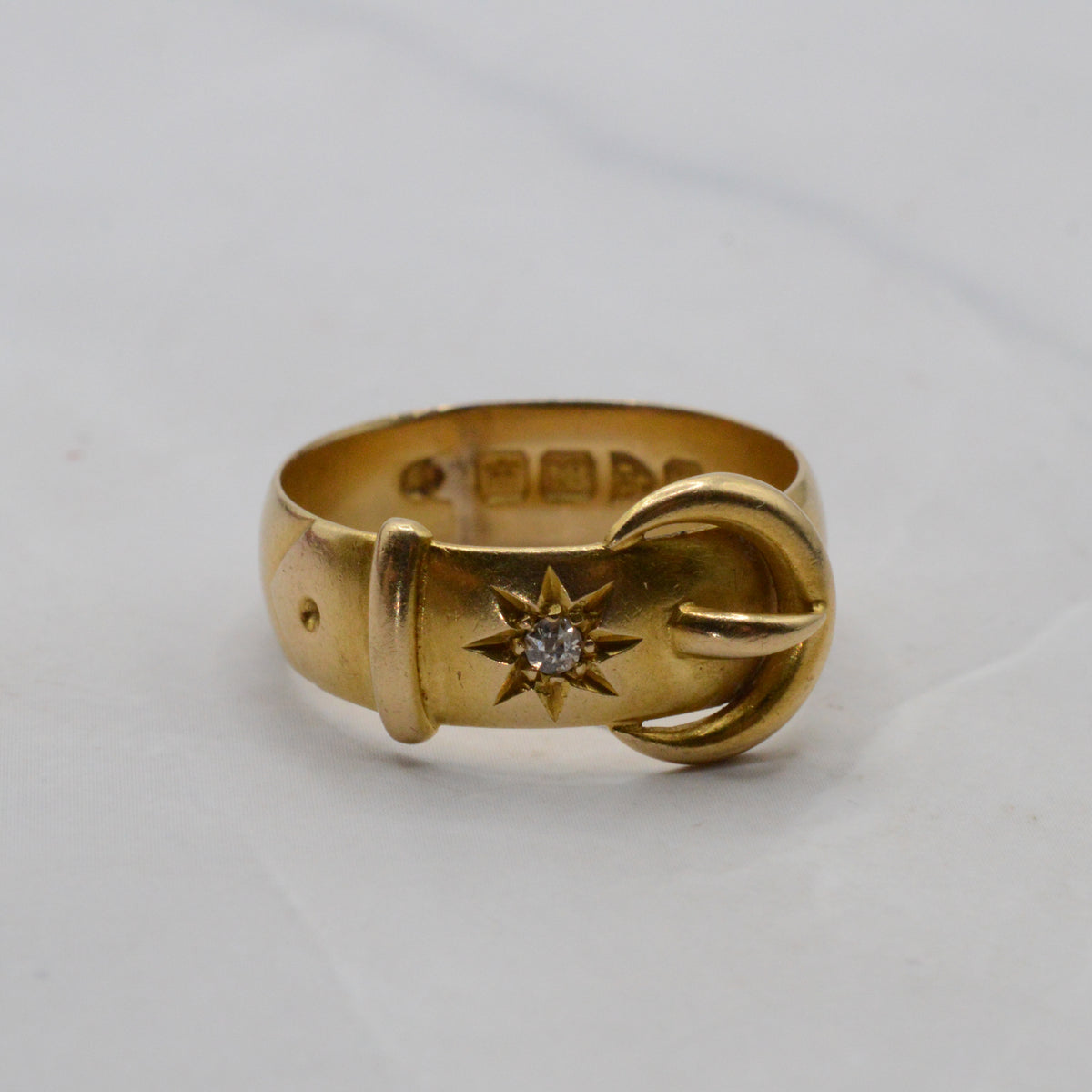 Chunky 1906 Edwardian Antique 18ct Gold Diamond Buckle Ring