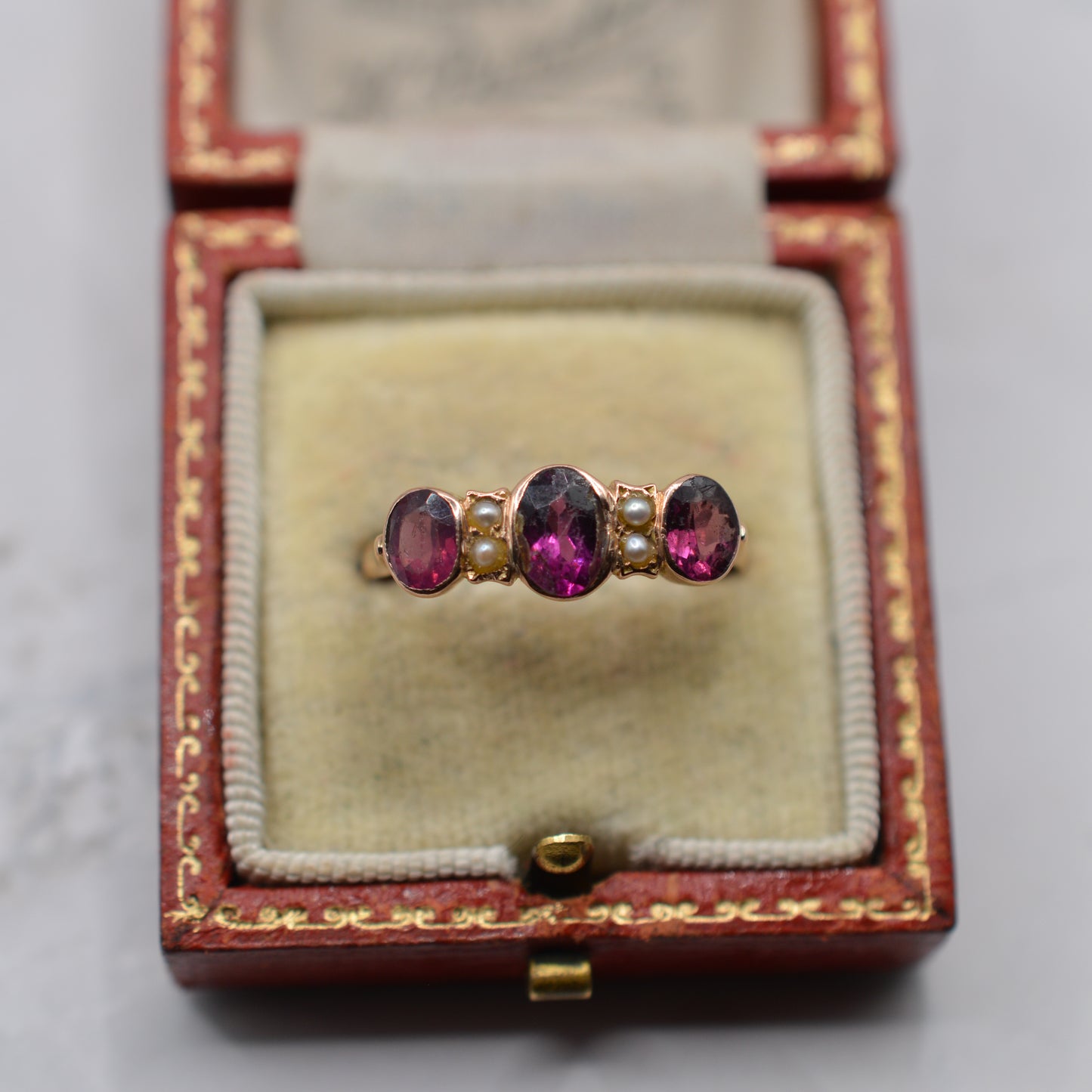 Antique 1912 9ct Gold Amethyst & Pearl Ring