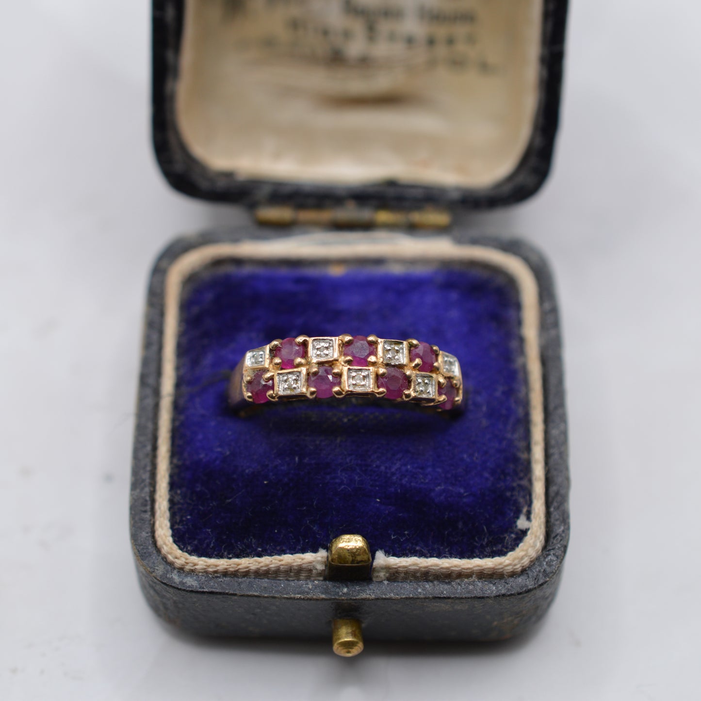 9ct Gold Ruby & Diamond Checkerboard Ring