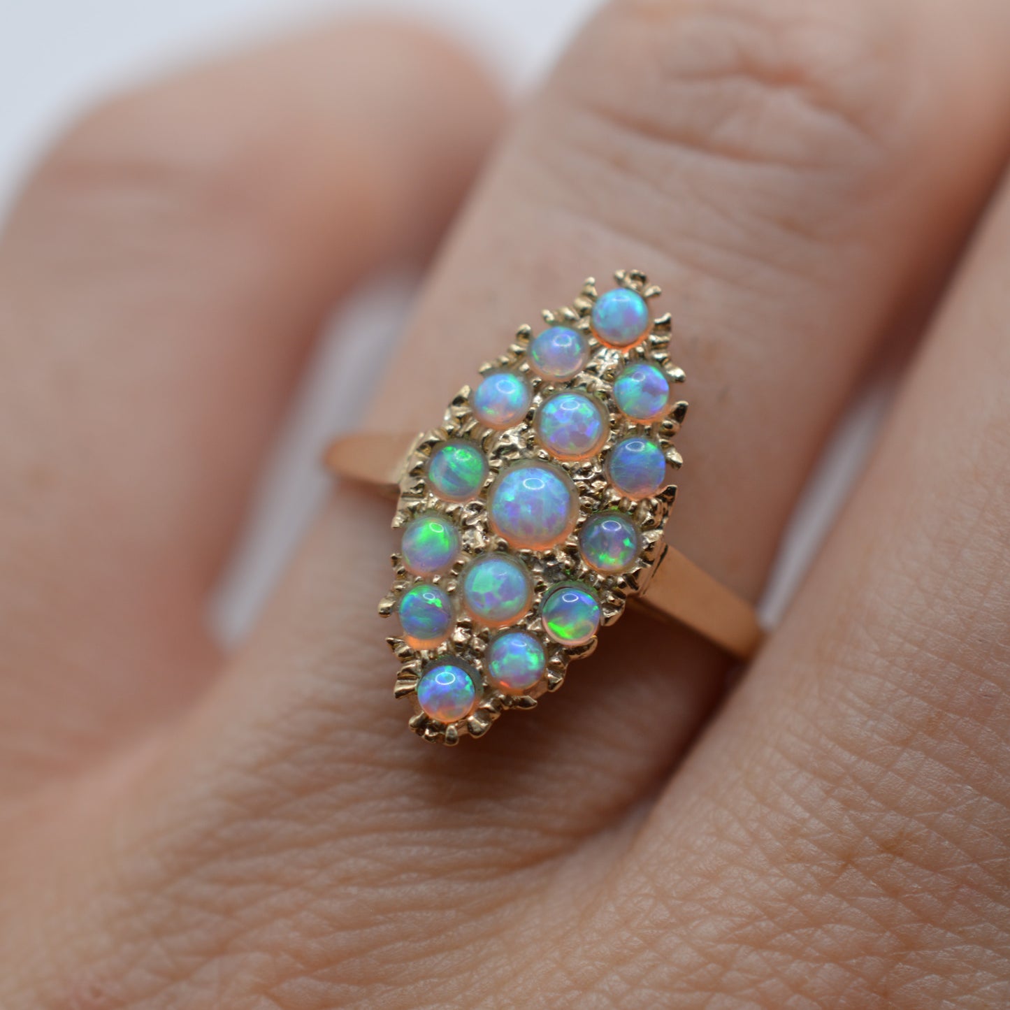 Vintage 9ct Gold Marquise Opal Cluster Ring