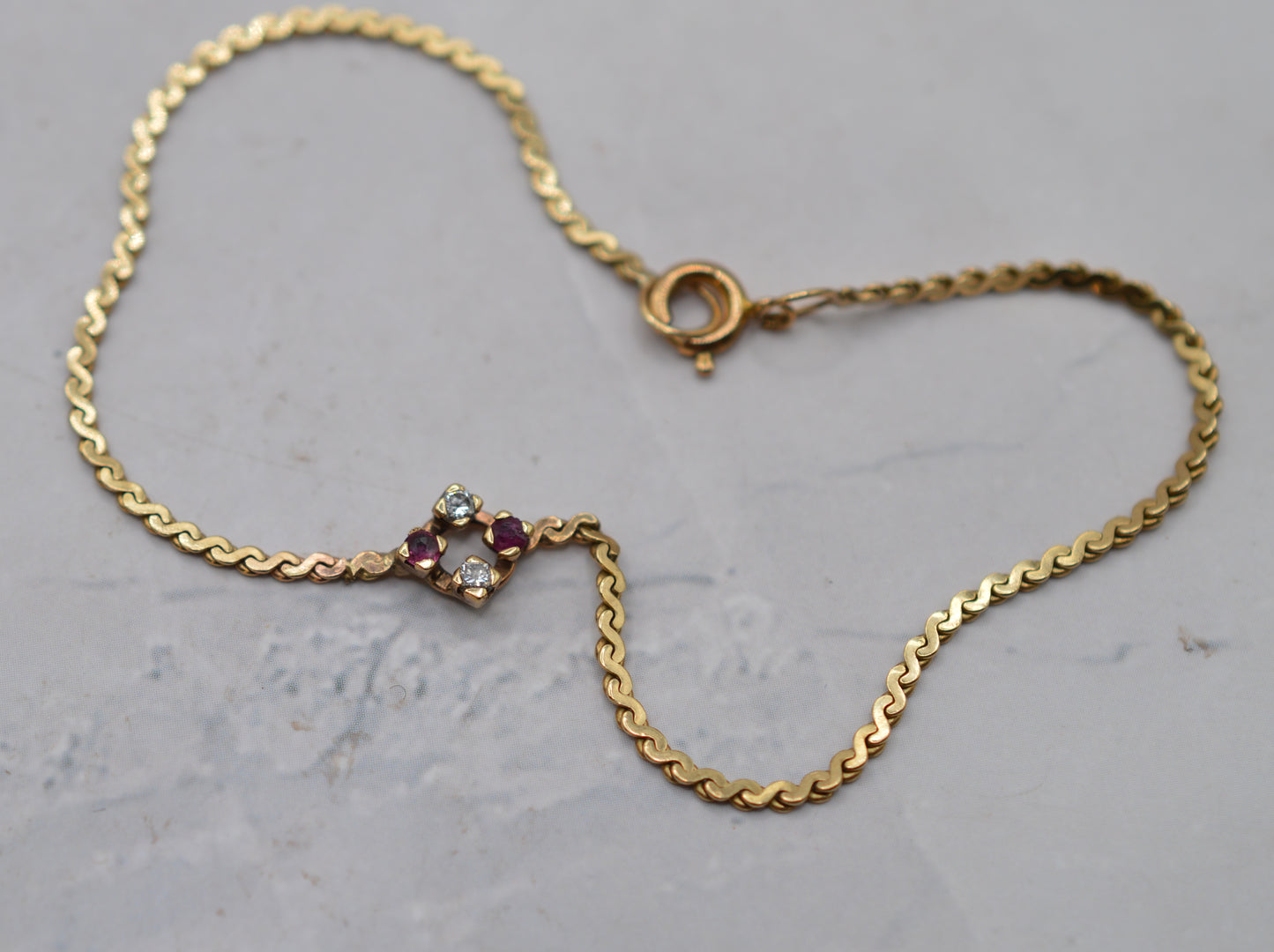 Vintage 9ct Gold Ruby & Diamond Bracelet (7 1/4”)