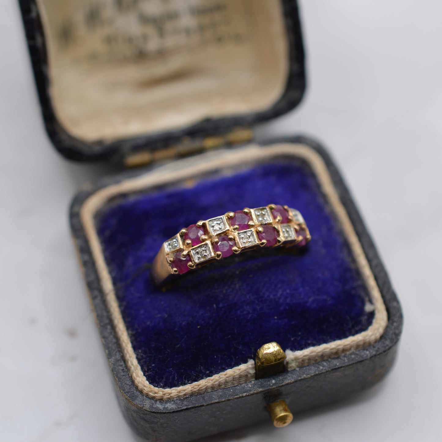 9ct Gold Ruby & Diamond Checkerboard Ring