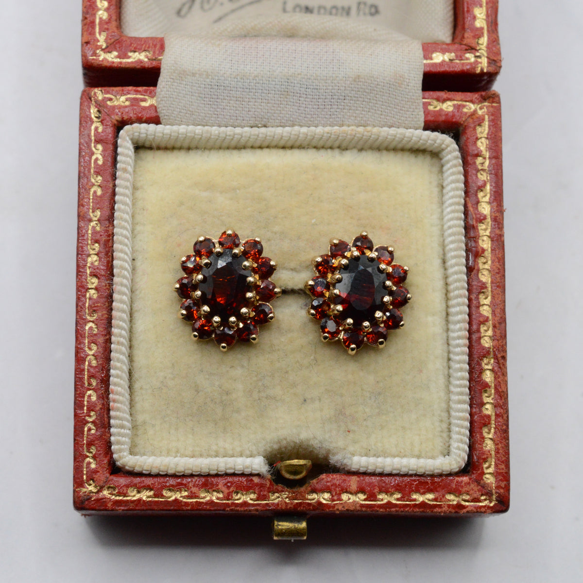 Vintage 9ct Gold Garnet Cluster Stud Earrings