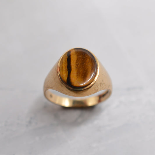 Chunky 1970s Vintage 9ct Gold Tiger's Eye Signet Ring