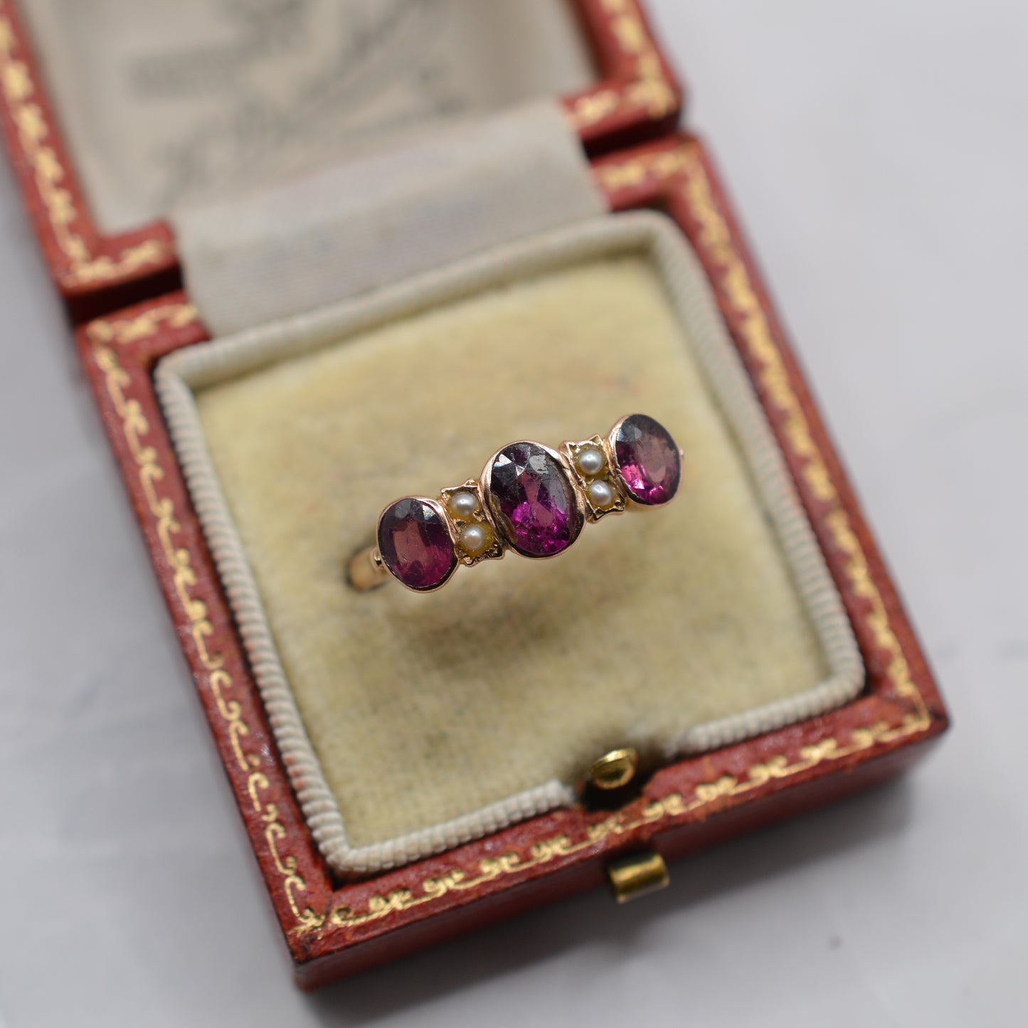 Antique 1912 9ct Gold Amethyst & Pearl Ring