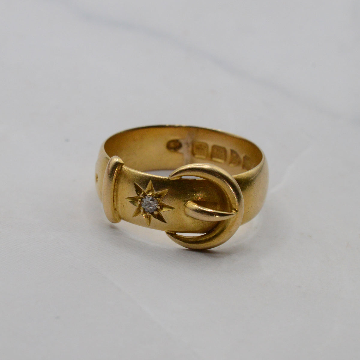 Chunky 1906 Edwardian Antique 18ct Gold Diamond Buckle Ring