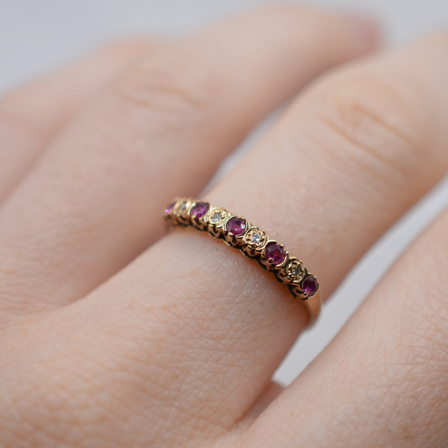 1980s 9ct Gold Ruby & Diamond Half-Eternity Ring