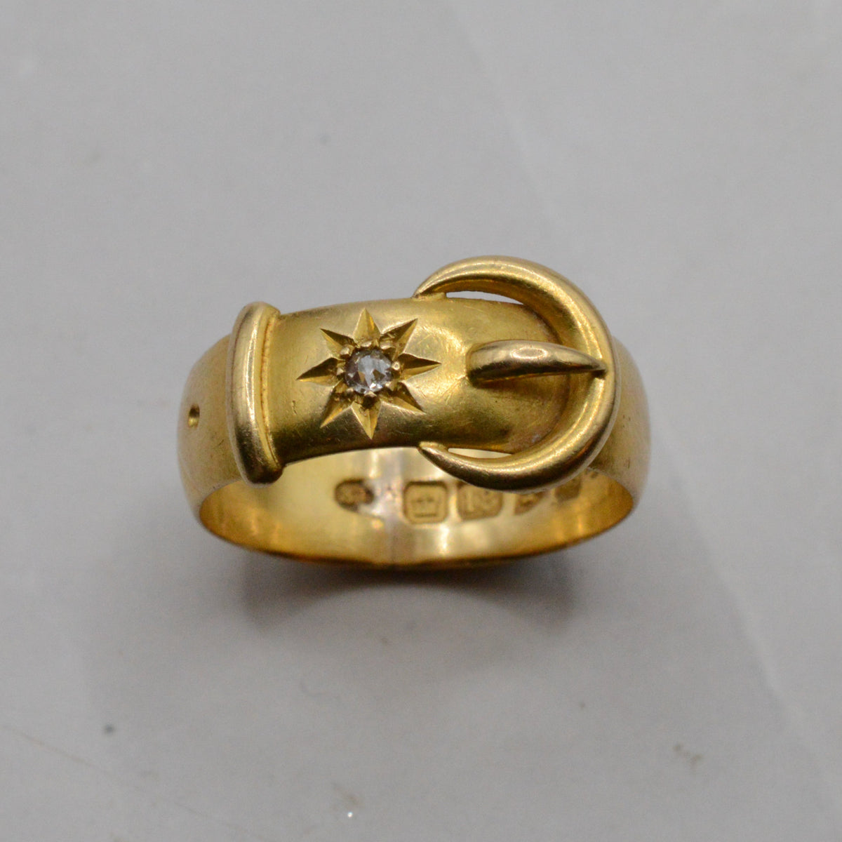 Chunky 1906 Edwardian Antique 18ct Gold Diamond Buckle Ring