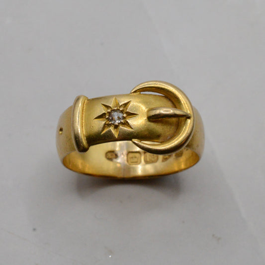 Chunky 1906 Edwardian Antique 18ct Gold Diamond Buckle Ring