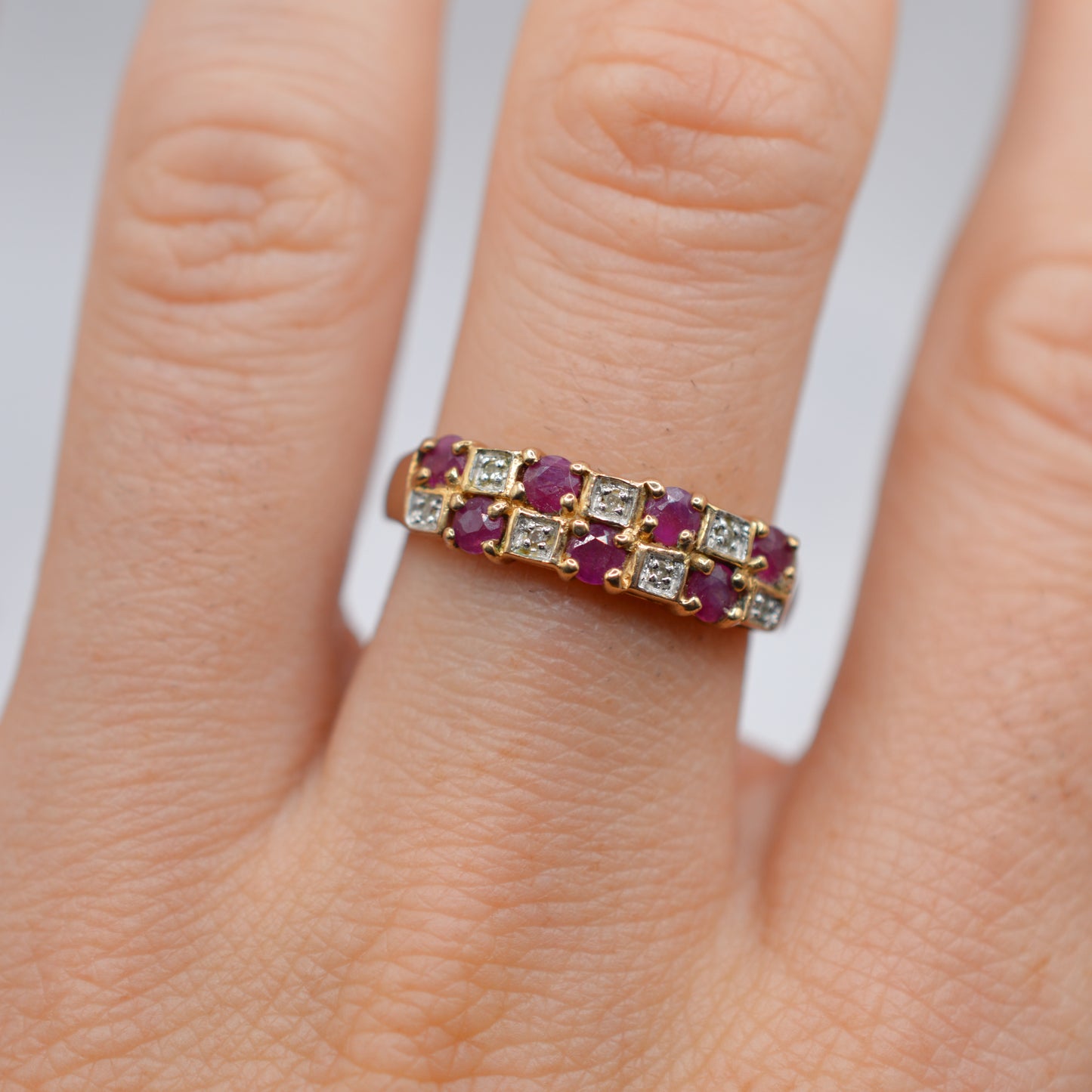 9ct Gold Ruby & Diamond Checkerboard Ring