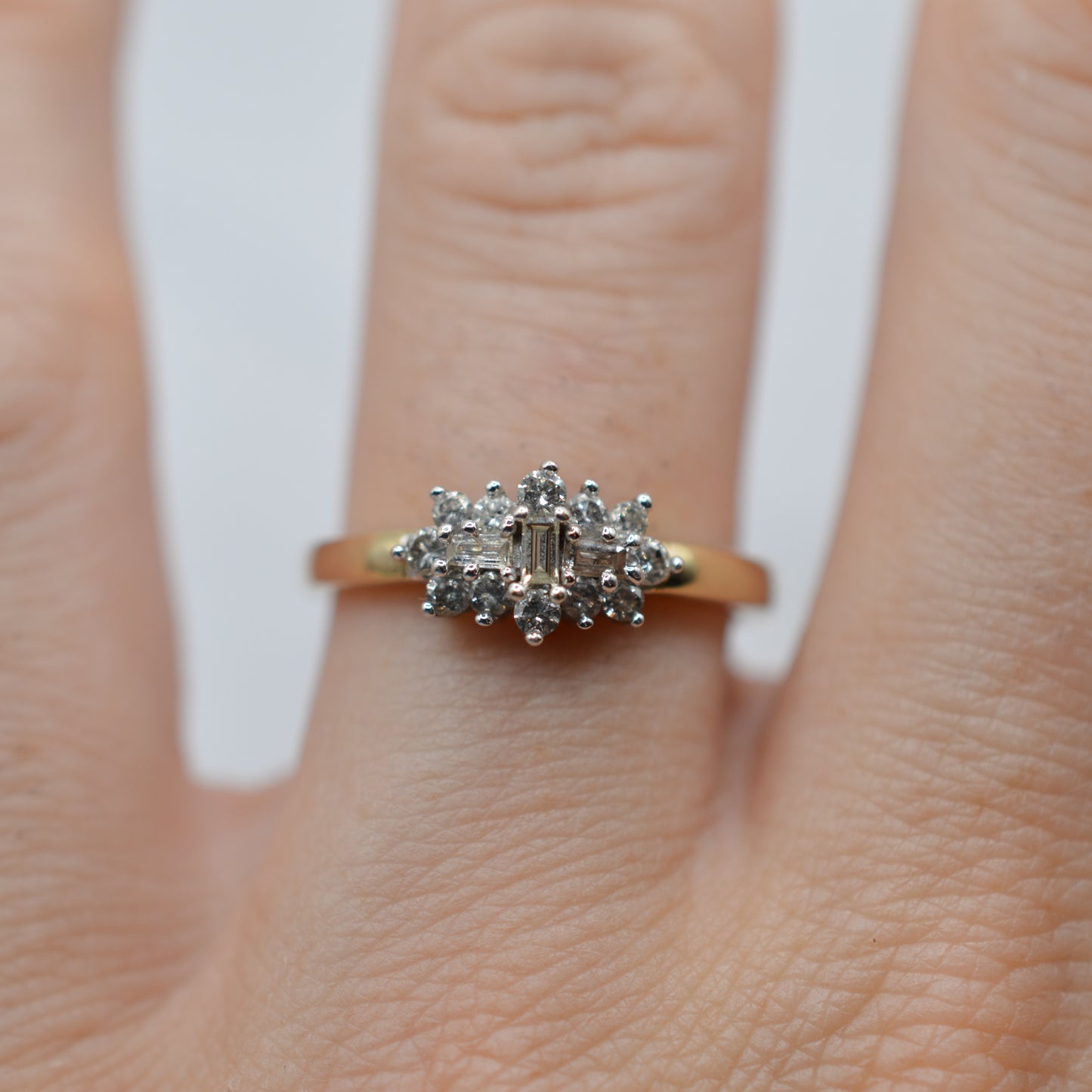 9ct Gold 0.25ct Diamond Cluster Ring, Baguette & Brilliant-Cut