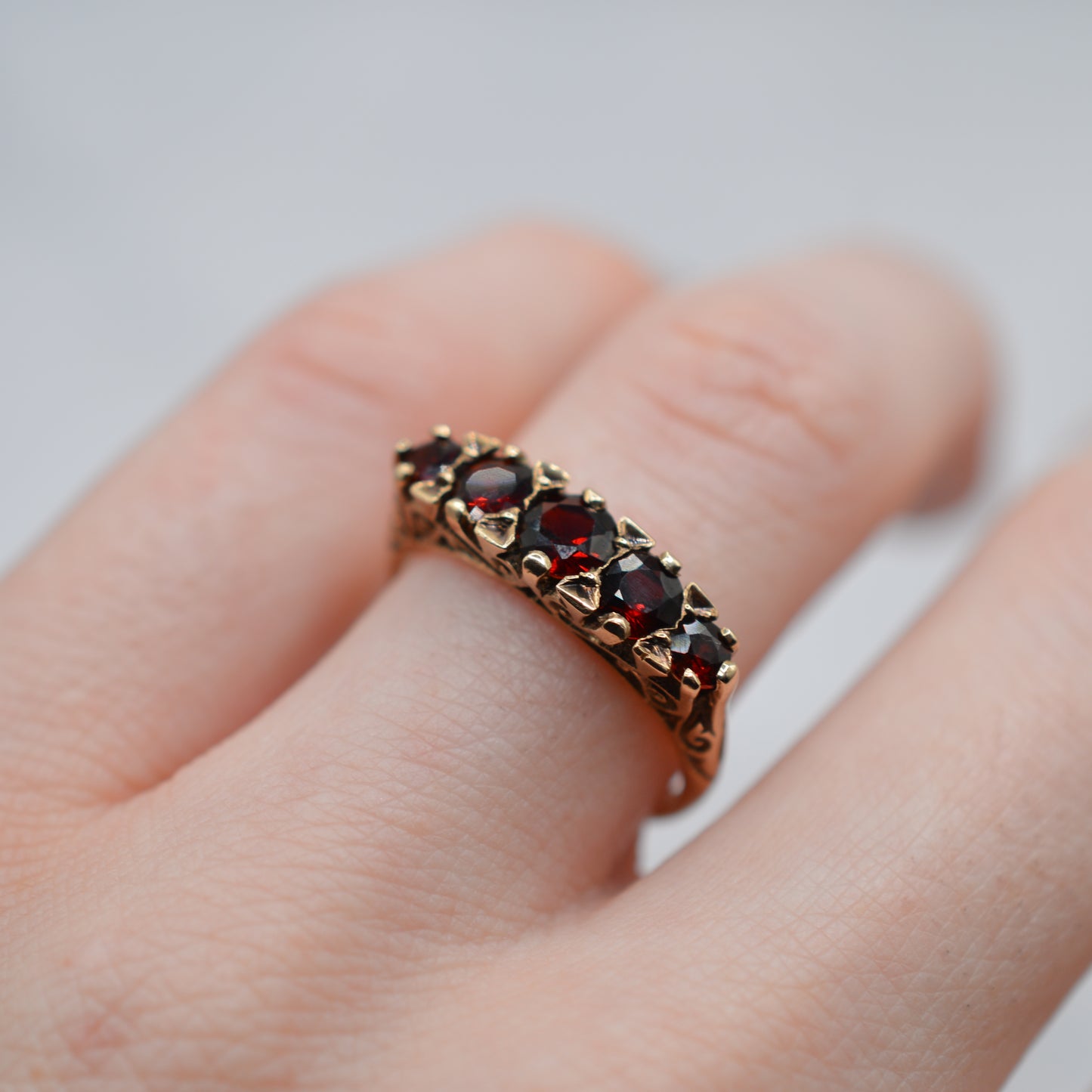 1960s Vintage 9ct Gold Garnet Five-Stone Ring