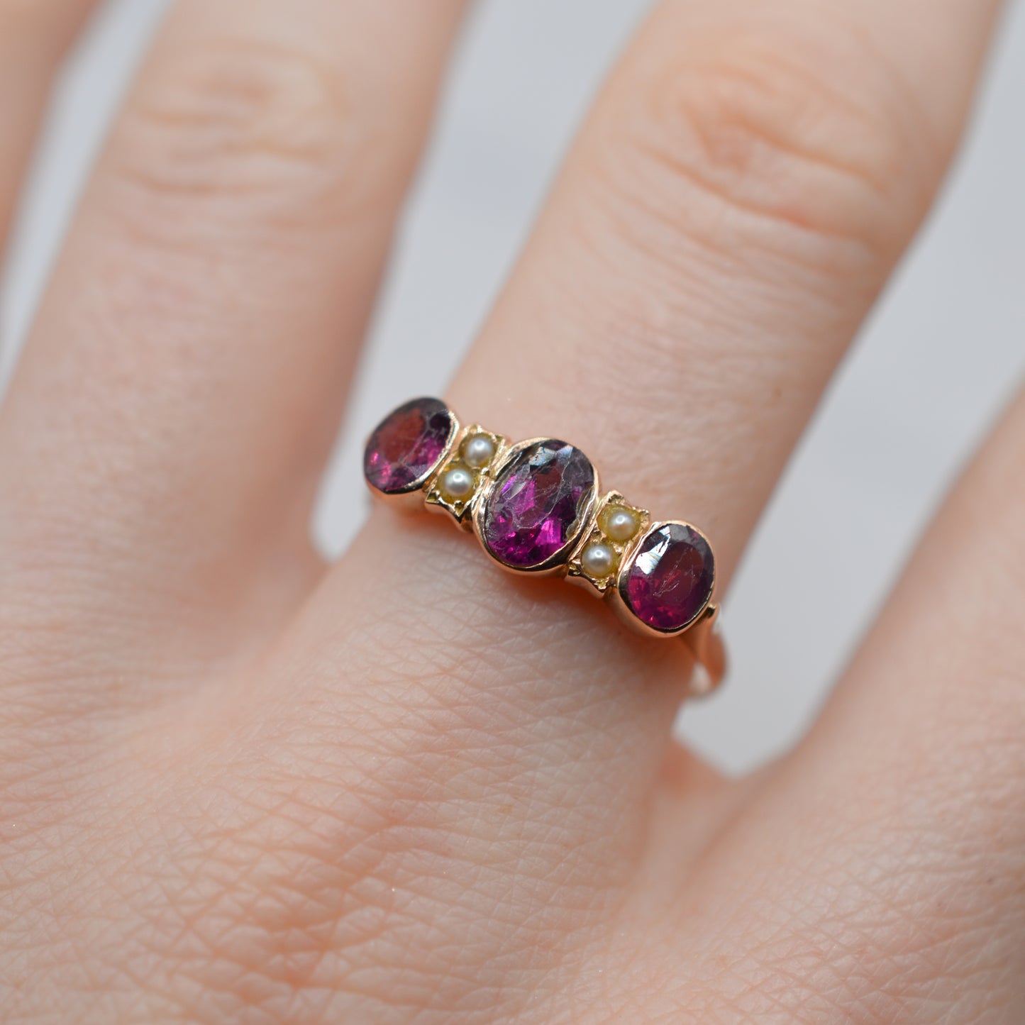 Antique 1912 9ct Gold Amethyst & Pearl Ring
