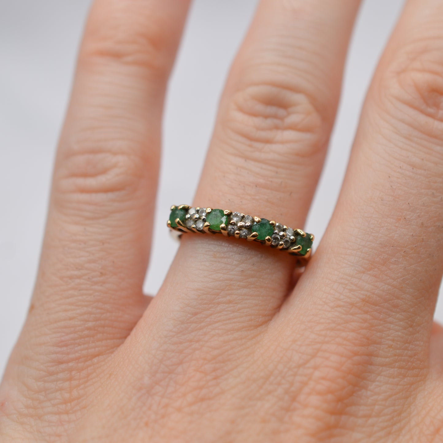 Y2K 9ct Gold Emerald & Diamond Half-Eternity Ring
