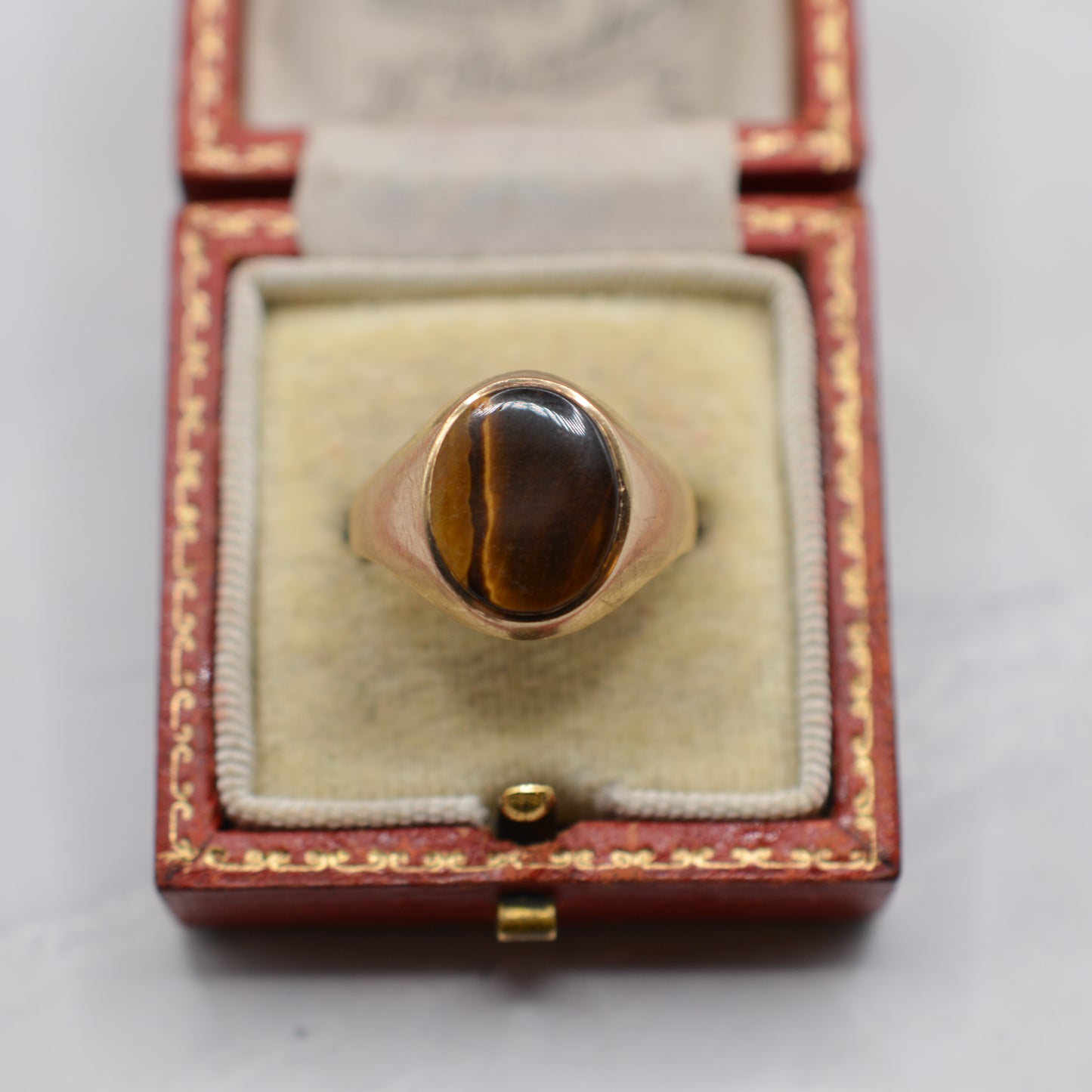 Chunky 1970s Vintage 9ct Gold Tiger's Eye Signet Ring