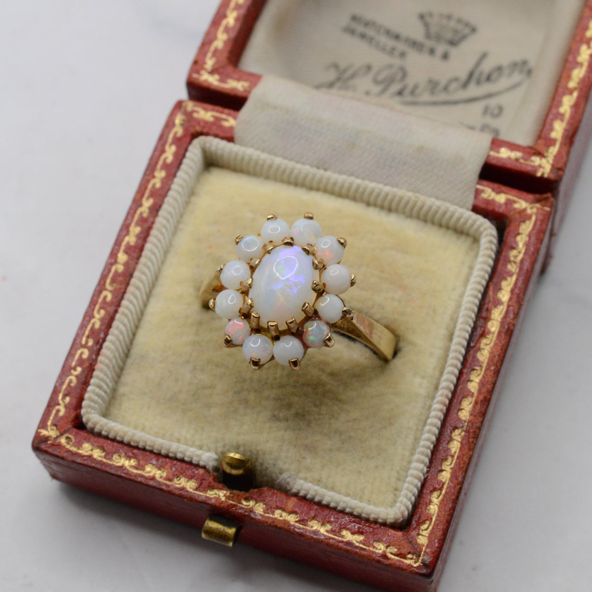 1970s Vintage 9ct Gold Opal Cluster Ring