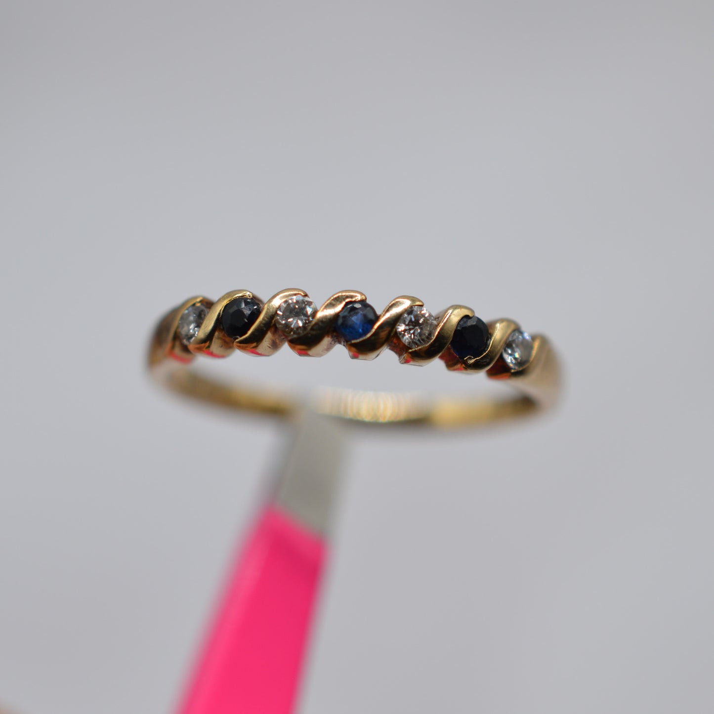 1990s Vintage 9ct Gold Sapphire & Diamond Half-Eternity Ring