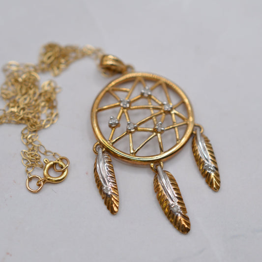 9ct Gold Diamond Dreamcatcher Pendant Necklace