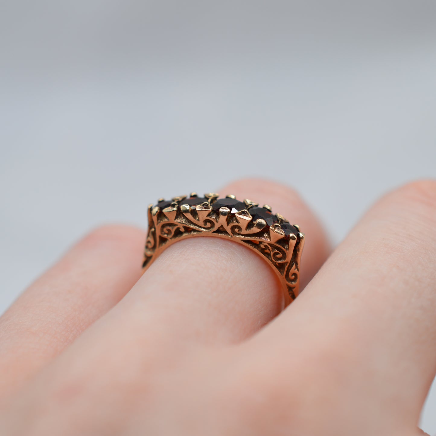 1960s Vintage 9ct Gold Garnet Five-Stone Ring