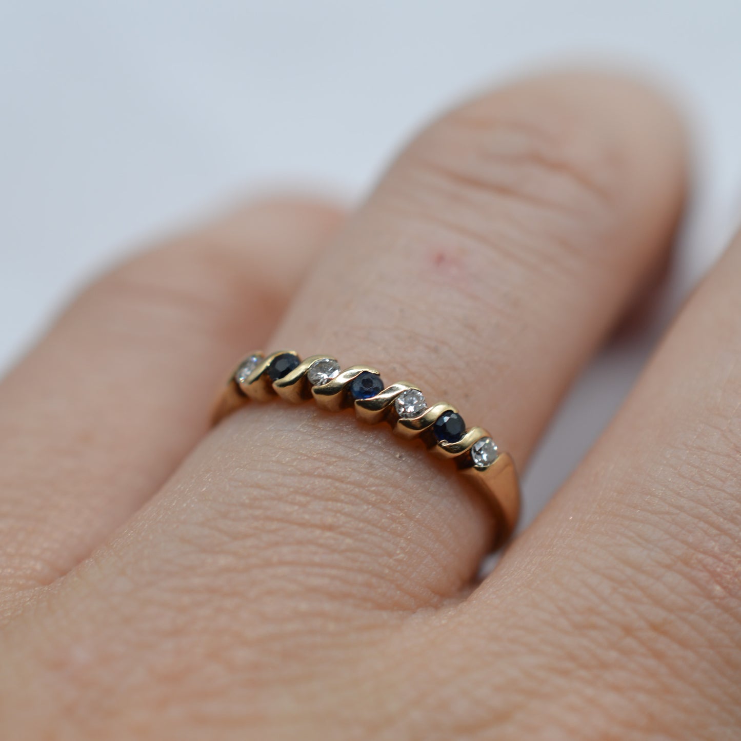 1990s Vintage 9ct Gold Sapphire & Diamond Half-Eternity Ring