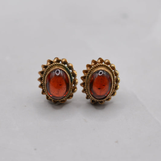 1960s Vintage 9ct Gold Almandine Garnet Stud Earrings