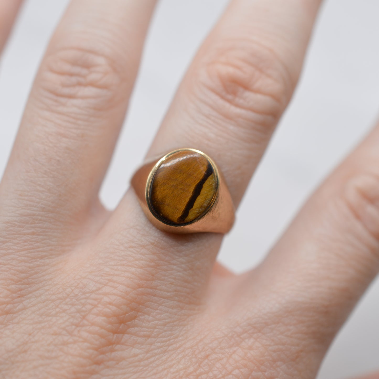 Chunky 1970s Vintage 9ct Gold Tiger's Eye Signet Ring