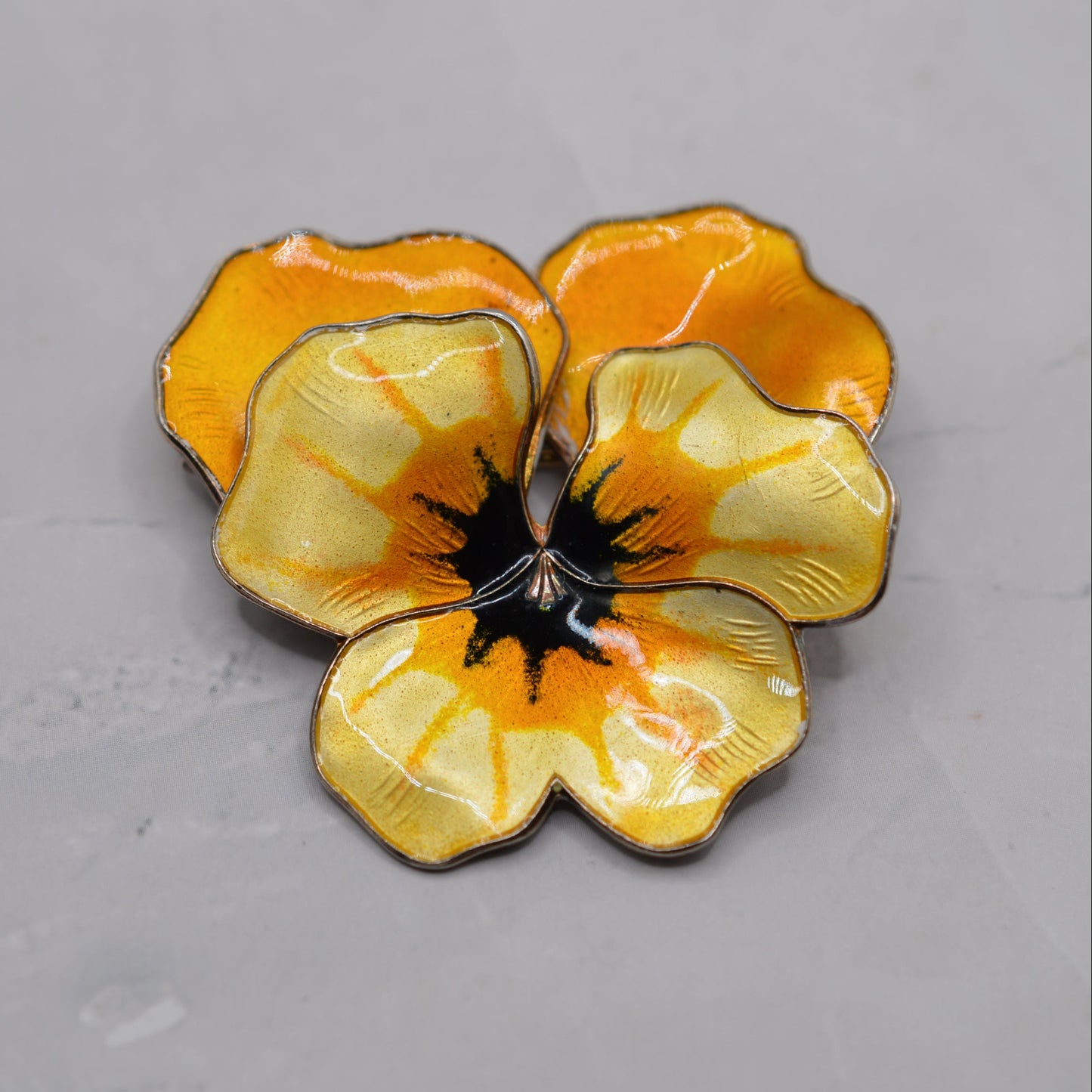 Vintage David Andersen Scandinavian Sterling Silver Enamel Pansy Floral Brooch