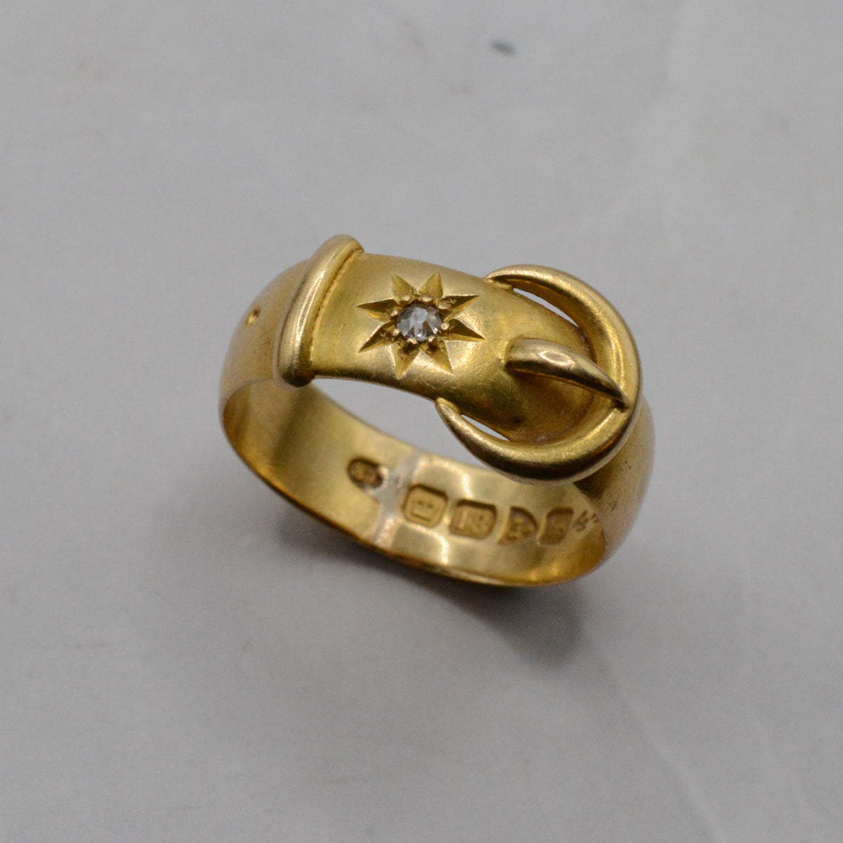 Chunky 1906 Edwardian Antique 18ct Gold Diamond Buckle Ring