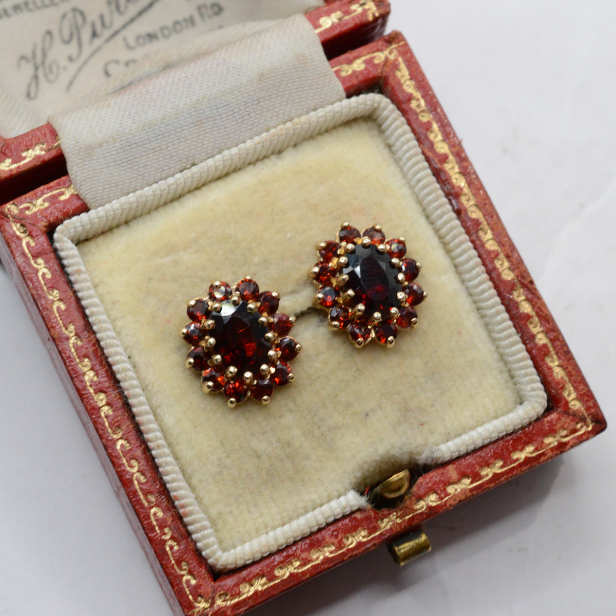 Vintage 9ct Gold Garnet Cluster Stud Earrings