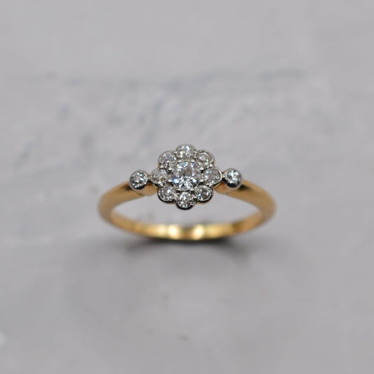 Antique 18ct Gold Old Cut Diamond Daisy Cluster Ring