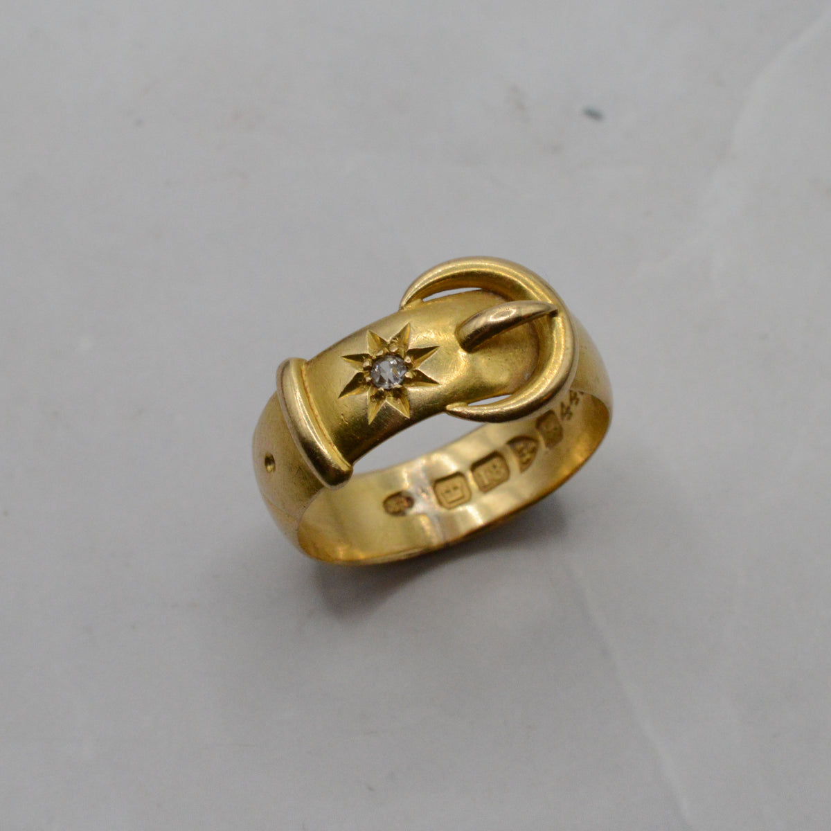 Chunky 1906 Edwardian Antique 18ct Gold Diamond Buckle Ring