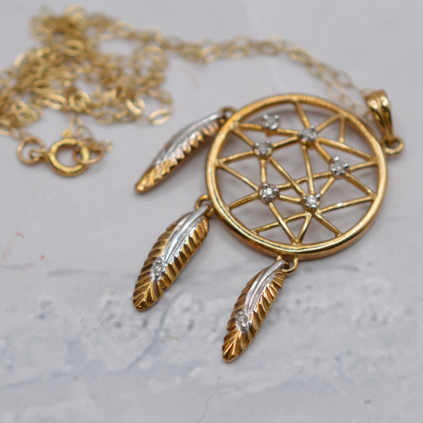 9ct Gold Diamond Dreamcatcher Pendant Necklace