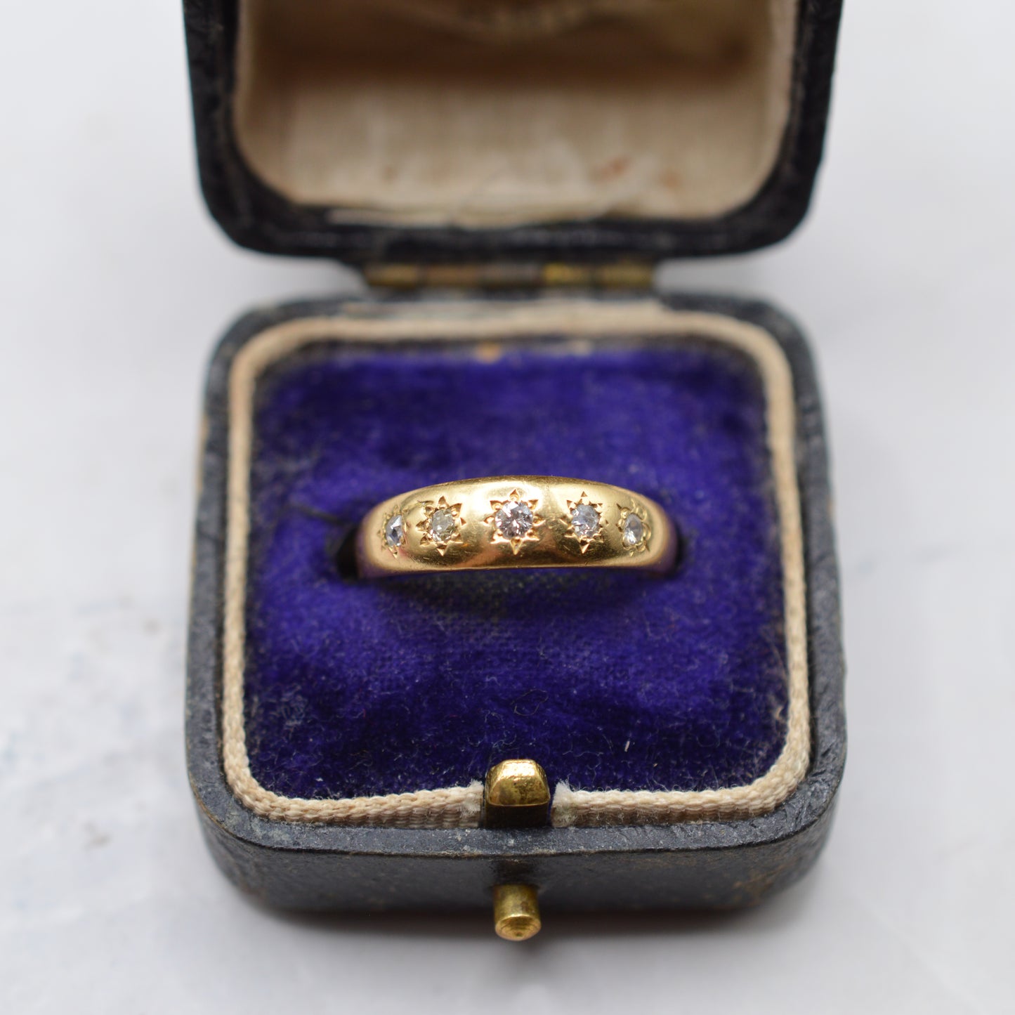 1876 Victorian 18ct Gold Diamond Five-Stone Antique Gypsy Ring