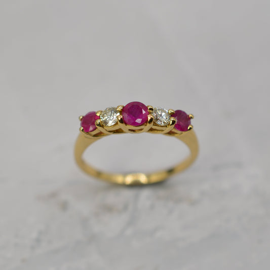 18ct Gold Ruby & Diamond Five-Stone Ring
