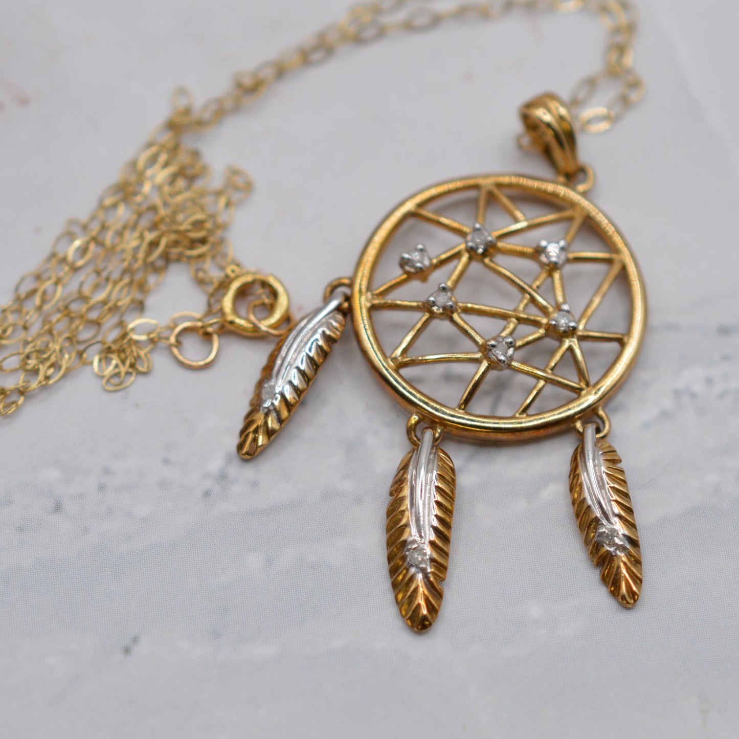 9ct Gold Diamond Dreamcatcher Pendant Necklace
