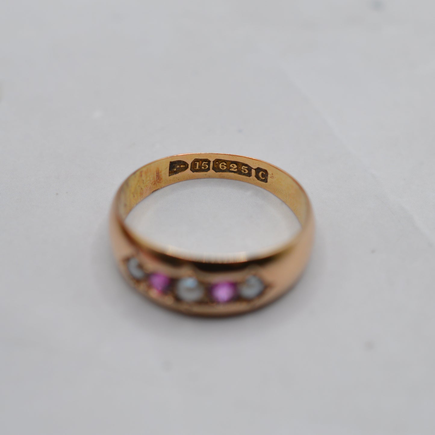 1886 Antique Victorian 15ct Gold Ruby & Pearl Ring