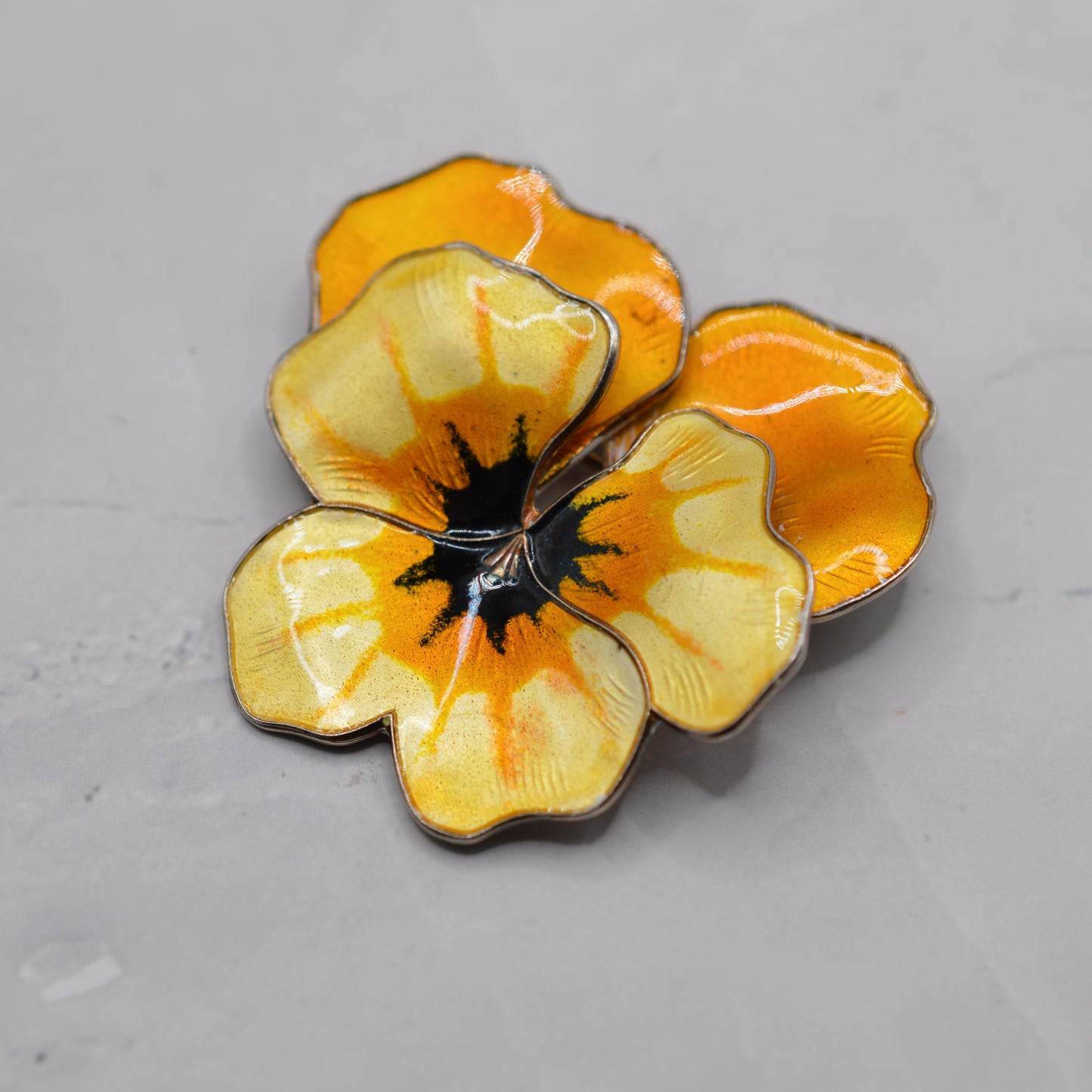 Vintage David Andersen Scandinavian Sterling Silver Enamel Pansy Floral Brooch