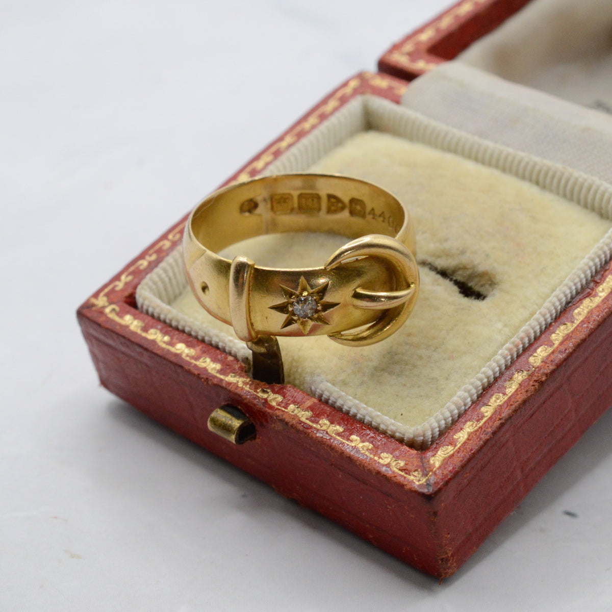 Chunky 1906 Edwardian Antique 18ct Gold Diamond Buckle Ring