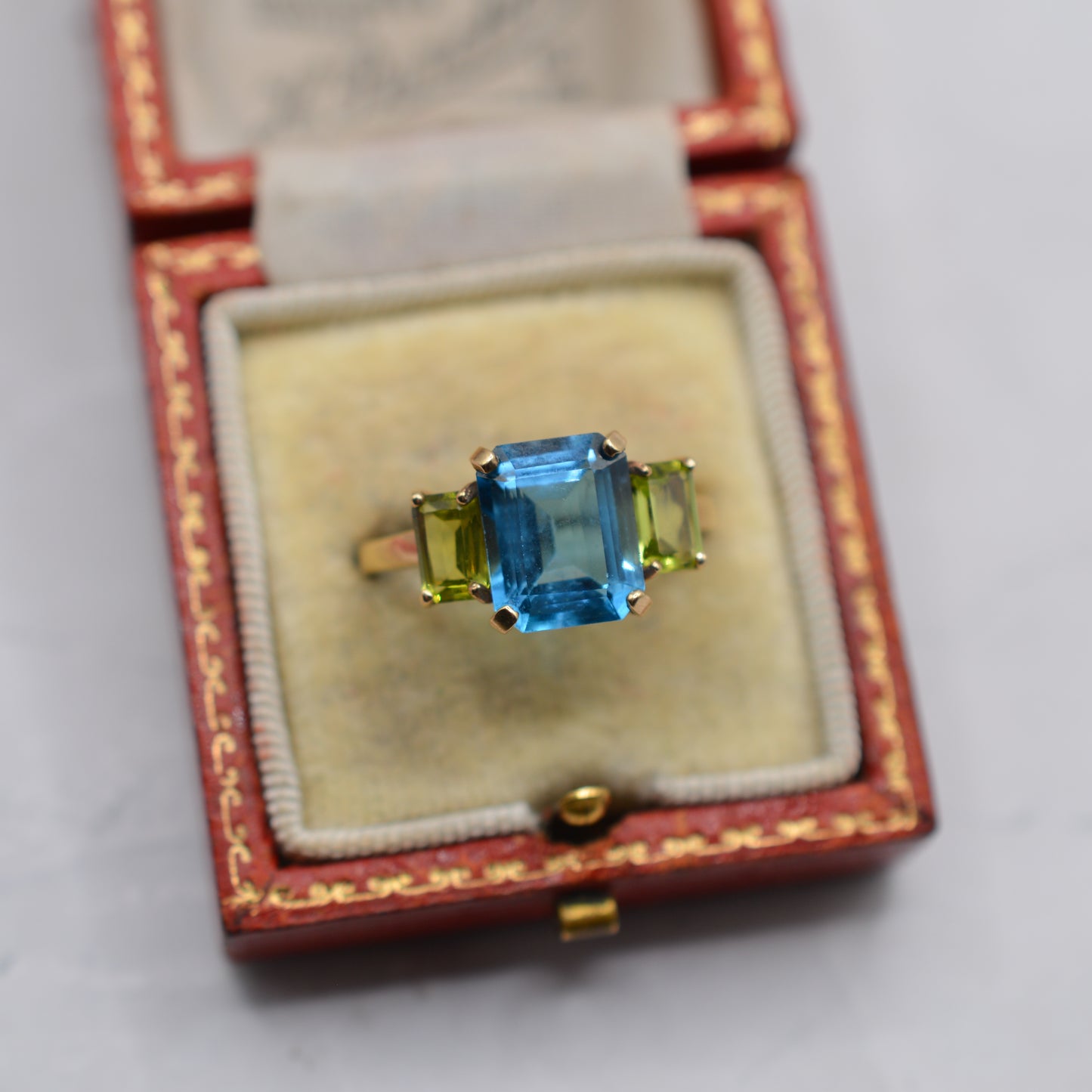 9ct Gold Topaz & Peridot Trilogy Ring