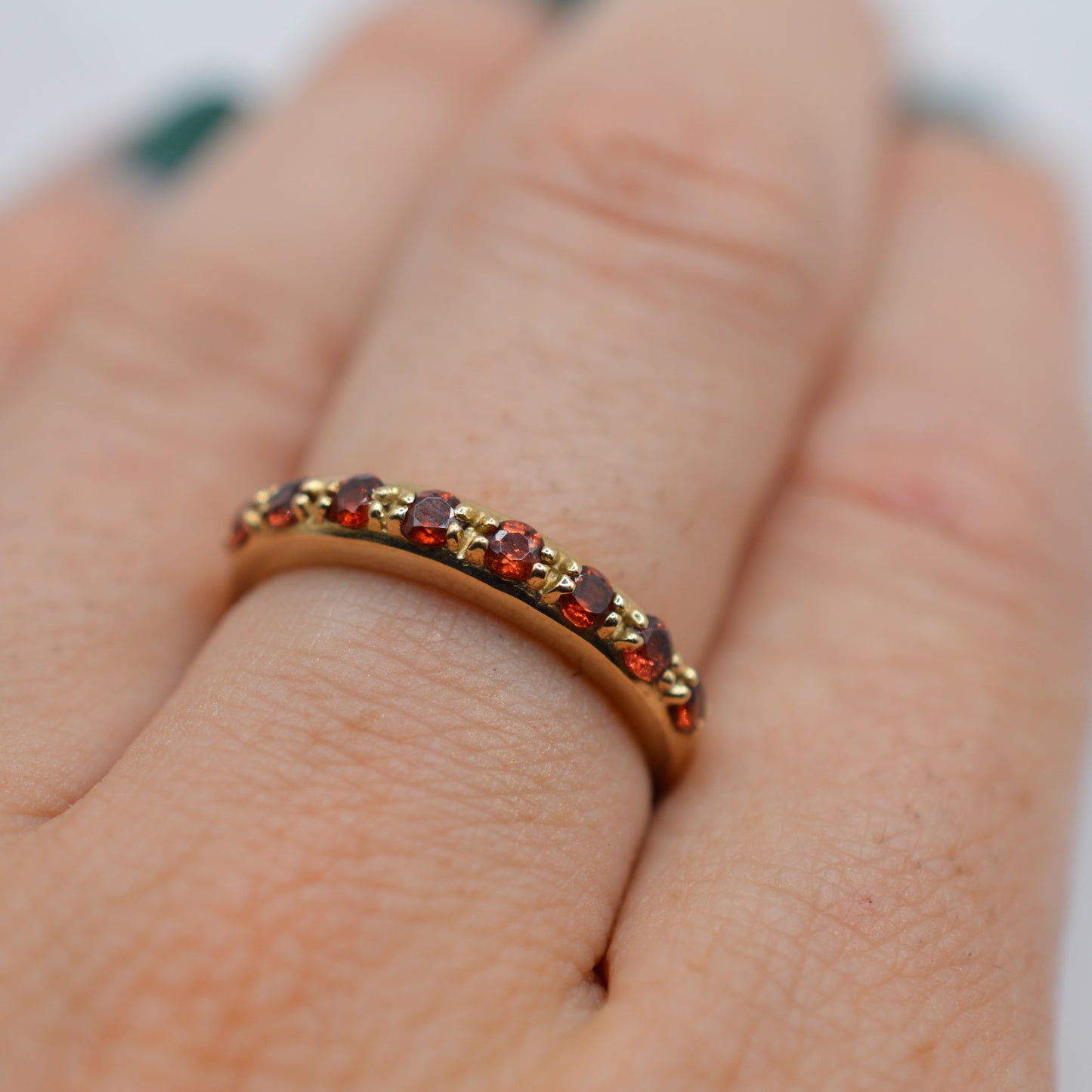 Y2K 9ct Gold Garnet Half-Eternity Ring